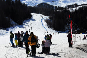 Il tratto terminale della pista Grimod a Pila è il passaggio obbligato per rientrare dalle piste